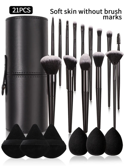 3~21pcs Fashion Makeup Brsuh Set Soft Hair Cosmetic Brushes With Makeup Brush Holder Beauty Egg And Powder Puff
