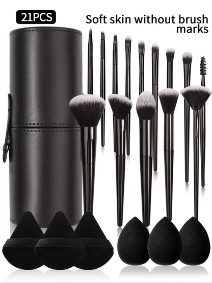 3~21pcs Fashion Makeup Brsuh Set Soft Hair Cosmetic Brushes With Makeup Brush Holder Beauty Egg And Powder Puff
